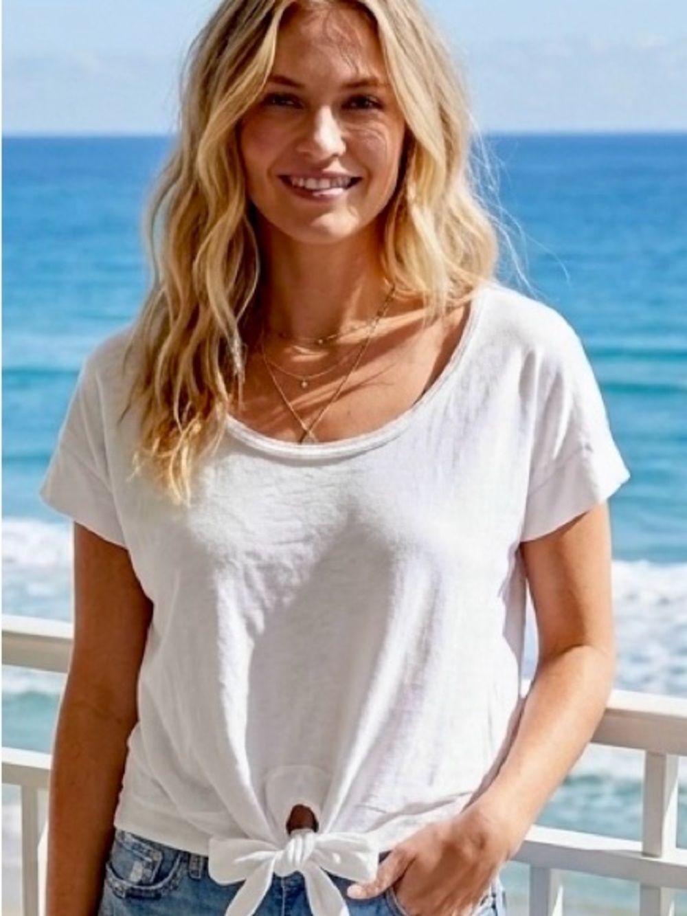 Splendid White Short Sleeve Tie-Front Top